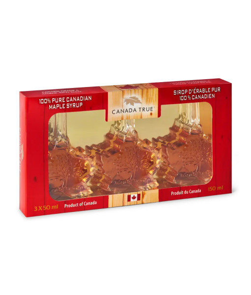 Canada True<br>Bouteille de sirop d’érable en forme de feuille<br>3 x 50 ml