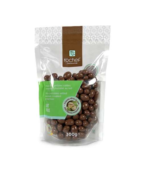 rochef Chocolatier<br>Pistaches grillées salées enrobées chocolat au lait<br>300g