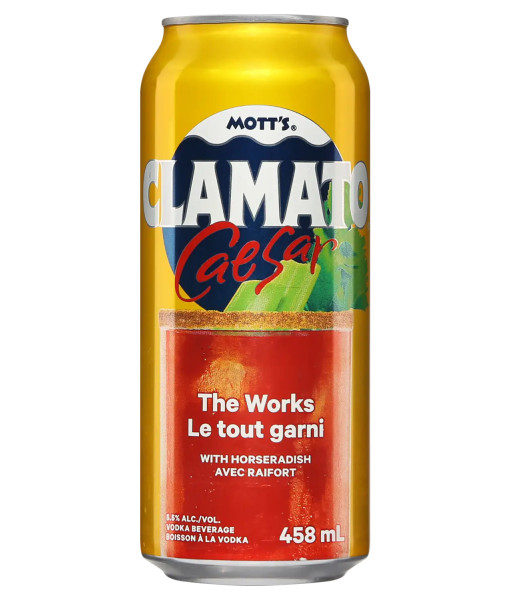 Mott's Clamato Caesar Le Tout Garni<br>Cooler au spiritueux   |   458 ml   |   Canada