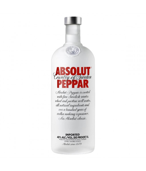 Absolut Peppar<br>Flavoured vodka (Pepper)<br>| 1 L | Sweden