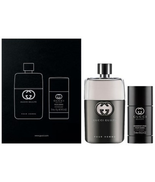 Gucci<br>Coffret-cadeau Guilty Pour Homme<br>Eau de Toilette<br>90 ml / 3.0 fl. oz.<br>+ Déodorant en bâton<br>75 ml / 70 g Gucci<br>Coffret-cadeau Guilty Pour Homme<br>Eau de Toilette<br>90 ml / 3.0 fl. oz.<br>+ Déodorant en bâton<br>75 ml / 70 g