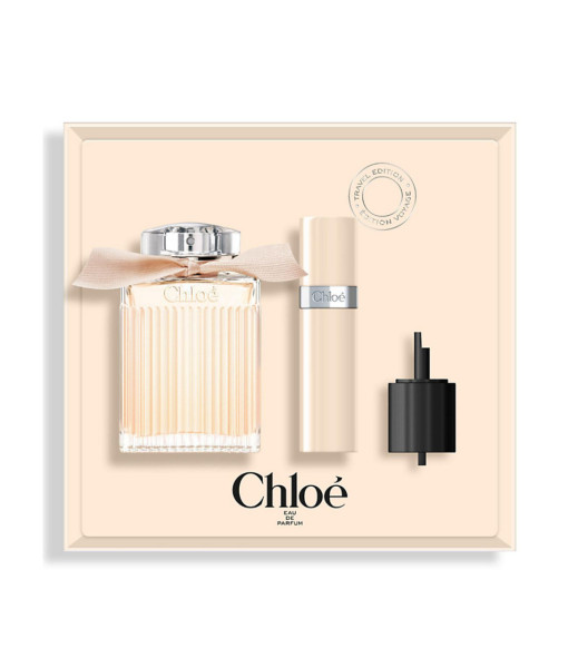 Chloé<br>Coffret-cadeau Chloé<br>Exclusivité Voyage<br>Eau de Parfum 100 ml<br>+ Recharge de 10 ml Chloé<br>Coffret-cadeau Chloé<br>Exclusivité Voyage<br>Eau de Parfum 100 ml<br>+ Recharge de 10 ml
