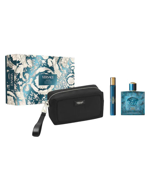 Versace<br>Coffret-cadeau Eros<br>Eau de Toilette<br>100 ml + 10 ml + Trousse Noire Versace<br>Coffret-cadeau Eros<br>Eau de Toilette<br>100 ml + 10 ml + Trousse Noire