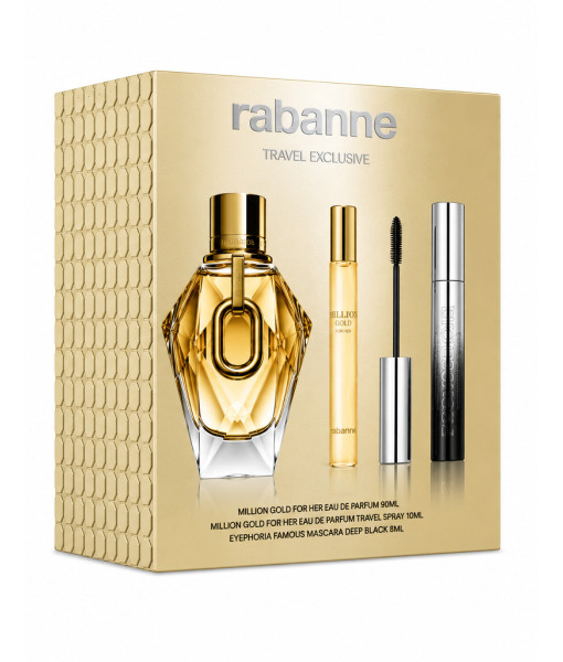 Rabanne<br>Coffret-cadeau<br>Million Gold For Her 90ml + 10ml<br>+ Eyephoria Famous Mascara Deep Black 8ml