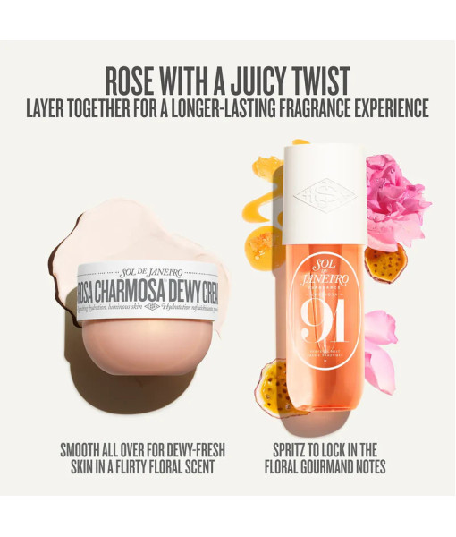 Sol de Janeiro<br>Crème pour le corps<br>Rosa Charmosa Dewy Cream<br>240 ml / 8.1 fl. oz. Sol de Janeiro<br>Crème pour le corps<br>Rosa Charmosa Dewy Cream<br>240 ml / 8.1 fl. oz.