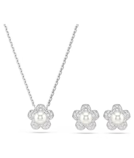 Swarovski<br>Parure Ariana Grande x Swarovski<br>Perle de cristal, Taille ronde, Fleur, Blanc, Métal rhodié