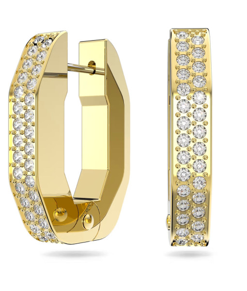 Swarovski <br>Anneaux d'oreilles Dextera<br>Forme octogonale, Petites, Blanches, Placage de ton or