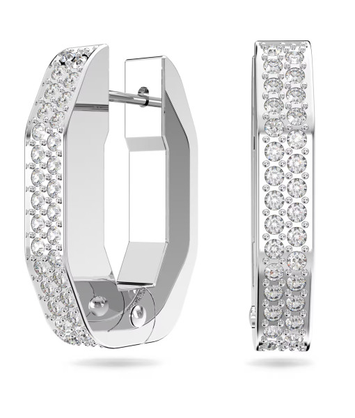 Swarovski <br>Anneaux d'oreilles Dextera<br>Forme octogonale, Petites, Blanches, Métal rhodié