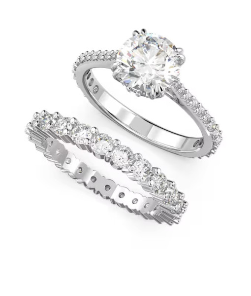 Swarovski<br>Bague Stilla<br>Parure (2), Taille Rond, Blanche, Métal rhodié