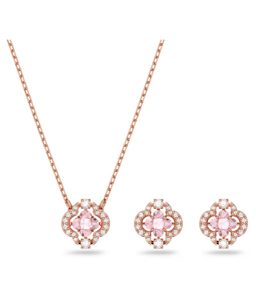 Swarovski<br>Parure Una<br>Tailles variées, Trèfle à quatre feuilles, Rose, Placage de ton or rosé