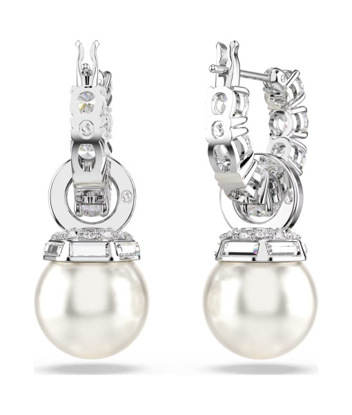 Swarovski<br>Pendants d'oreilles Matrix<br>Perle de cristal, Taille ronde, Blanches, Métal rhodié