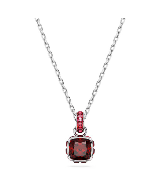 Swarovski<br>Pendentif Birthstone<br>Taille Carré, Janvier, Rouge, Métal rhodié