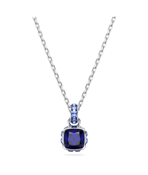 Swarovski<br>Pendentif Birthstone<br>Taille Carré, Septembre, Bleu, Métal rhodié