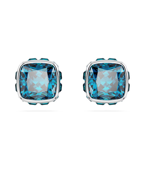 Swarovski<br>Clous d'oreilles Birthstone<br>Taille Carré, Décembre, Bleues, Métal rhodié