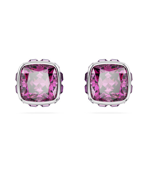 Swarovski<br>Clous d'oreilles Birthstone<br>Taille Carré, Février, Violettes, Métal rhodié