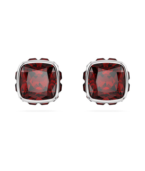 Swarovski<br>Clous d'oreilles Birthstone<br>Taille Carré, Janvier, Rouges, Métal rhodié