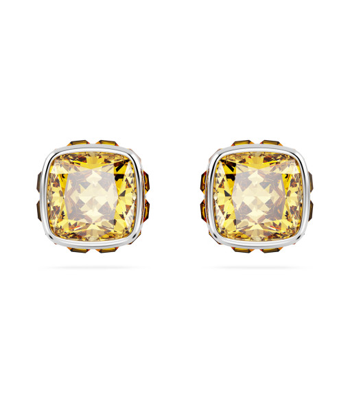 Swarovski<br>Clous d'oreilles Birthstone<br>Taille Carré, Novembre, Jaunes, Métal rhodié