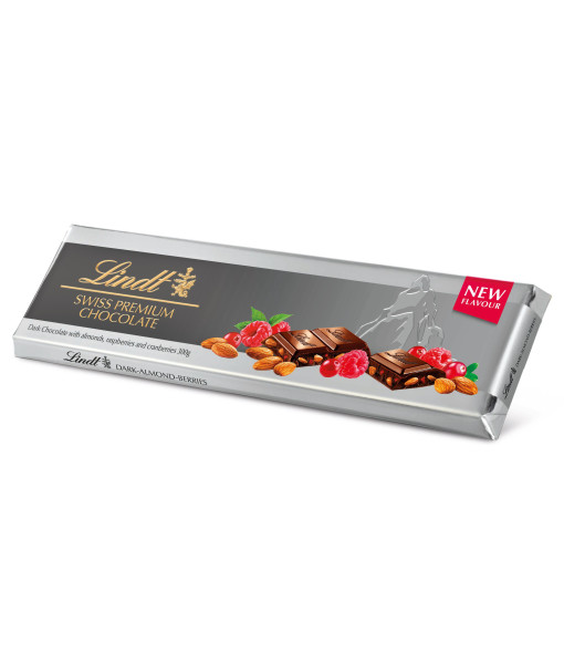 Lindt <br> Barre Chocolat noir Swiss Premium avec framboise, canneberge et amandes Silver 300 g