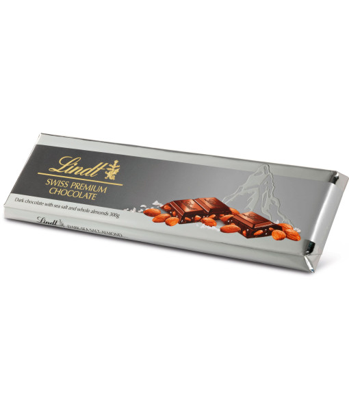 Chocolat noir Lindt au sel de mer et amandes entières 300 g