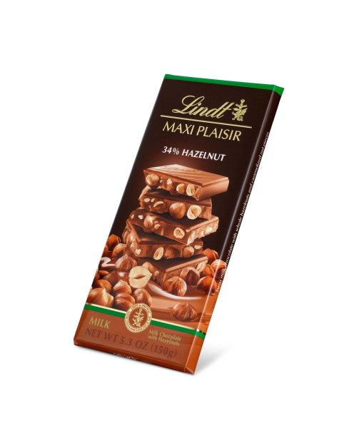 Lindt <br>Maxi Plaisir Chocolat suisse au lait aux noisettes  150 g