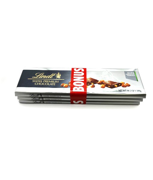 Lindt <br>Chocolat suisse noir aux noisettes 3 x 300 g