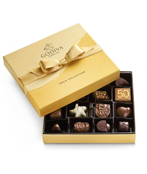 Godiva<br>Assorted Chocolate Gold Gift Box, Gold Ribbon, 19 piece