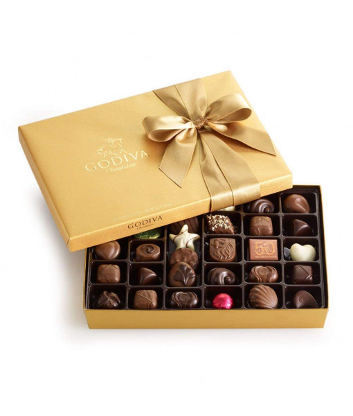 Godiva<br>Assorted Chocolate Gold Gift Box, Gold Ribbon, 36 piece