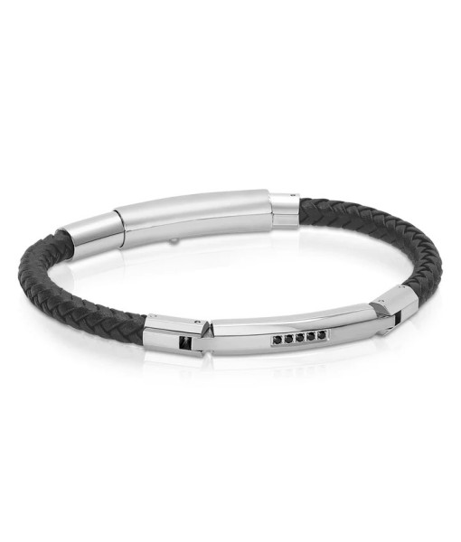 Italgem Steel <br>Studded Plate Leather Bracelet 5mm