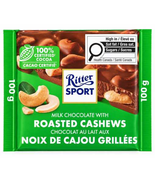 Ritter Sport<br>Chocolat au lait aux Noix de Cajou Grillées<br>100 g