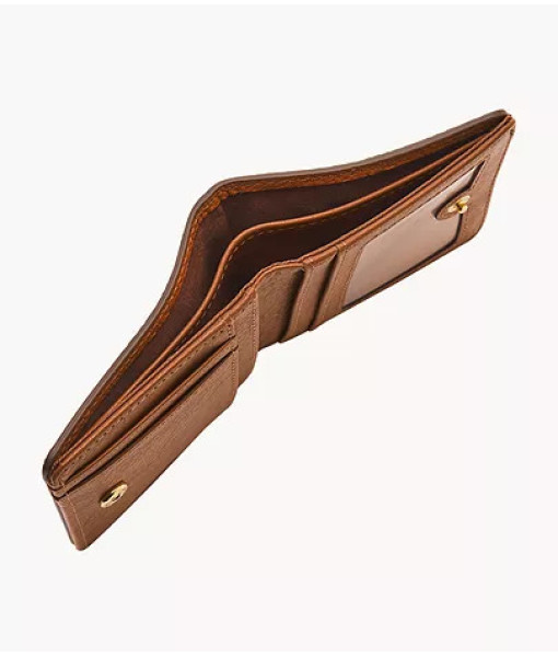 Fossil<br>Petit portefeuille à deux volets Logan<br>Brun cuir