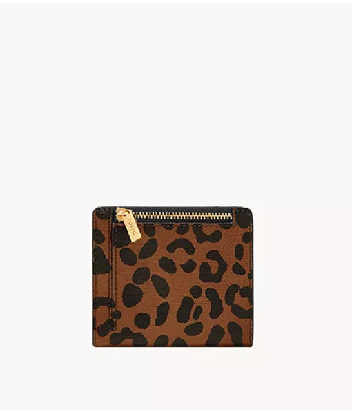 Fossil<br>Petit portefeuille à deux volets RFID Logan<br>Noir/léopard