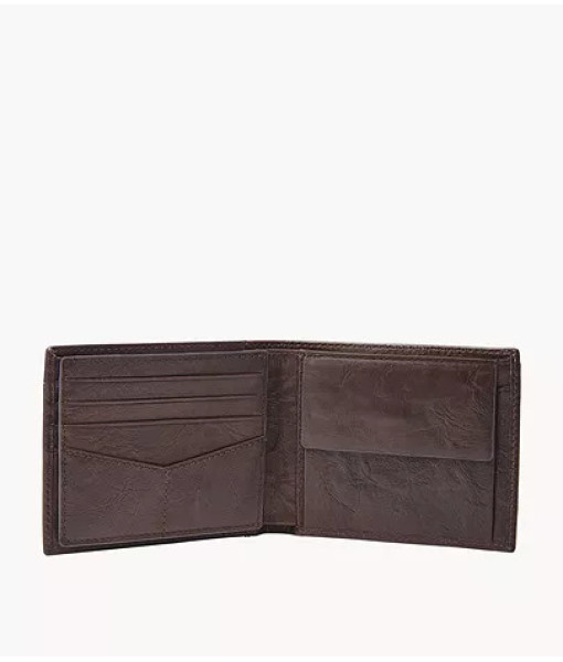Fossil<br>Grand portefeuille à deux volets poche pour monnaie Neel<br>Brun