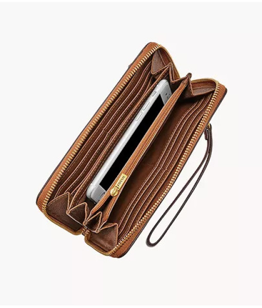 Fossil<br>Pochette entourée d’une glissière RFID Logan<br>Brun