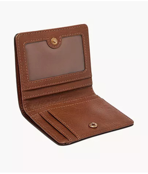 Fossil<br>Petit portefeuille à deux volets en cuir RFID Logan<br>Brun