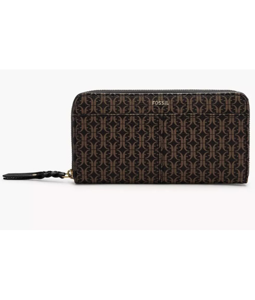 Fossil<br>Tara Logo Zip Clutch<br>Black Brown