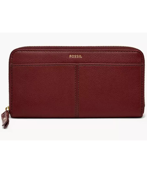 Fossil<br>Tara Zip Around Clutch Dark Red Leather