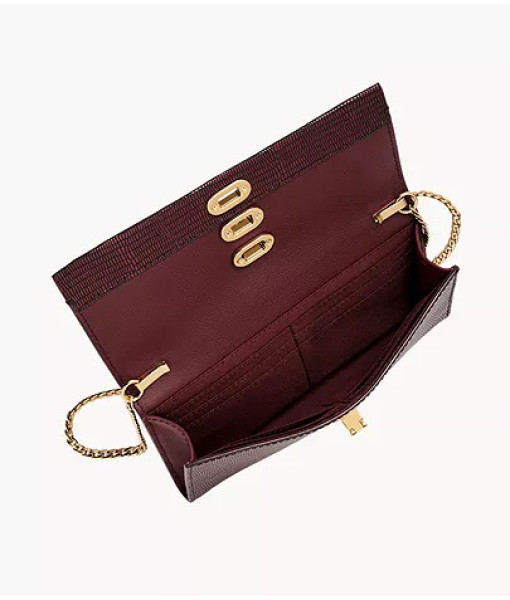Fossil<br>Penrose Leather Wallet Crossbody Bag<br>Mahogany