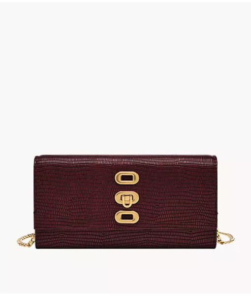 Fossil<br>Penrose Leather Wallet Crossbody Bag<br>Mahogany