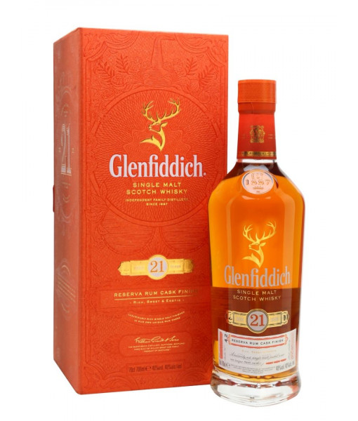 Glenfiddich 21 Years Old Reserva Rum Cask Single Malt Scotch<br>Whisky écossais | 700 ml | Royaume Uni